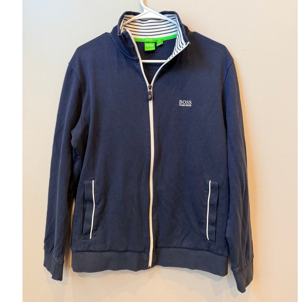 BOSS Hugo Boss Men's Full Zip Track Jacket Sweatshirt Navy Blue Size Large (L)
